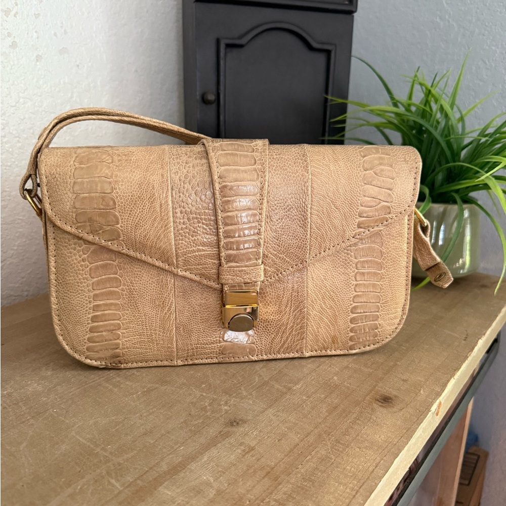 Vintage Corbeau Curio Beige Reptile-Embossed Leather Crossbody Bag - Picture 13 of 14